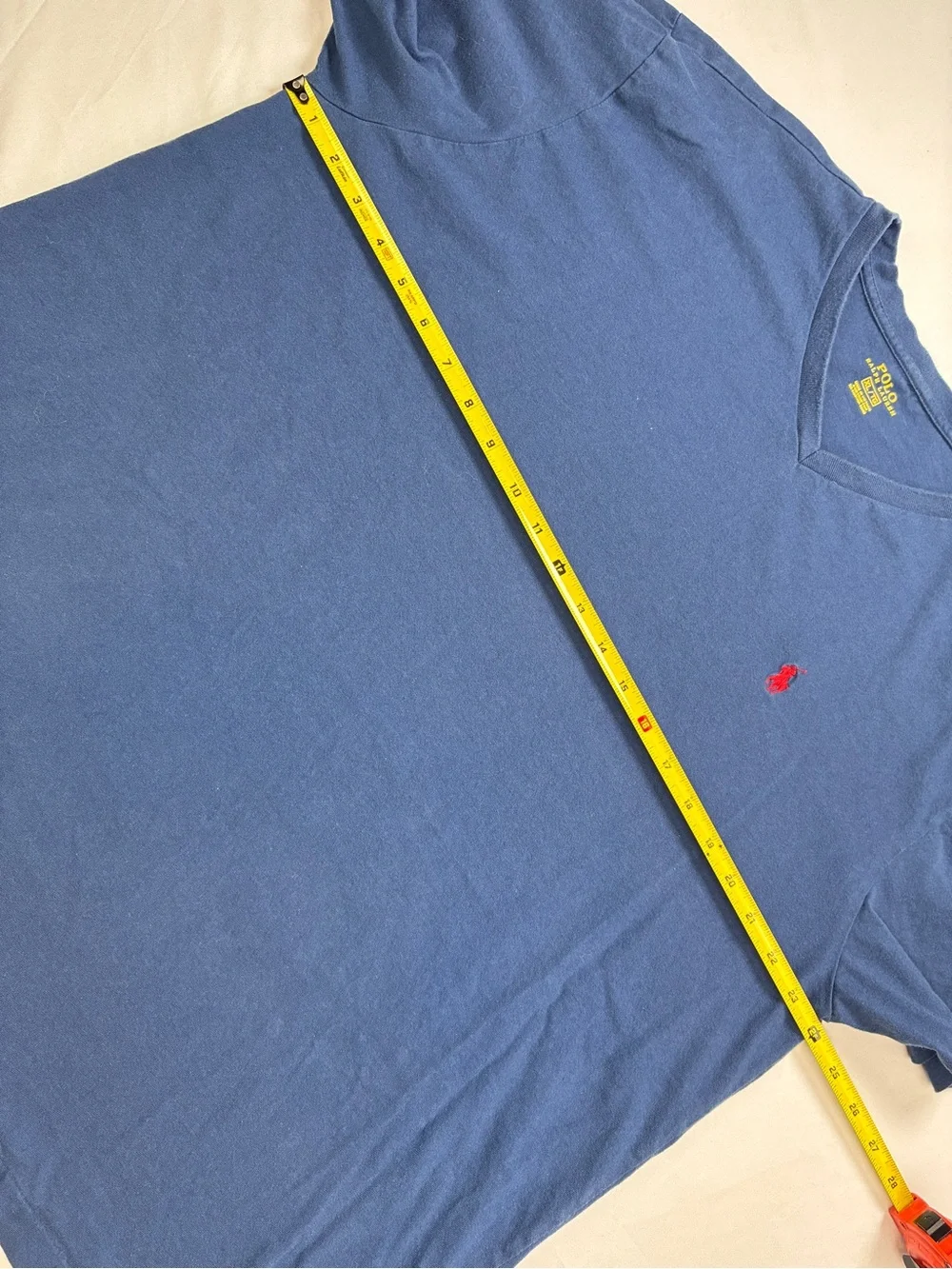 Polo Ralph Lauren Navy V-Neck Tee with Red Polo Emblem
